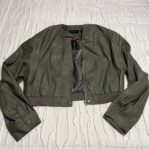 Forrest Green Cropped Bomber Jacket